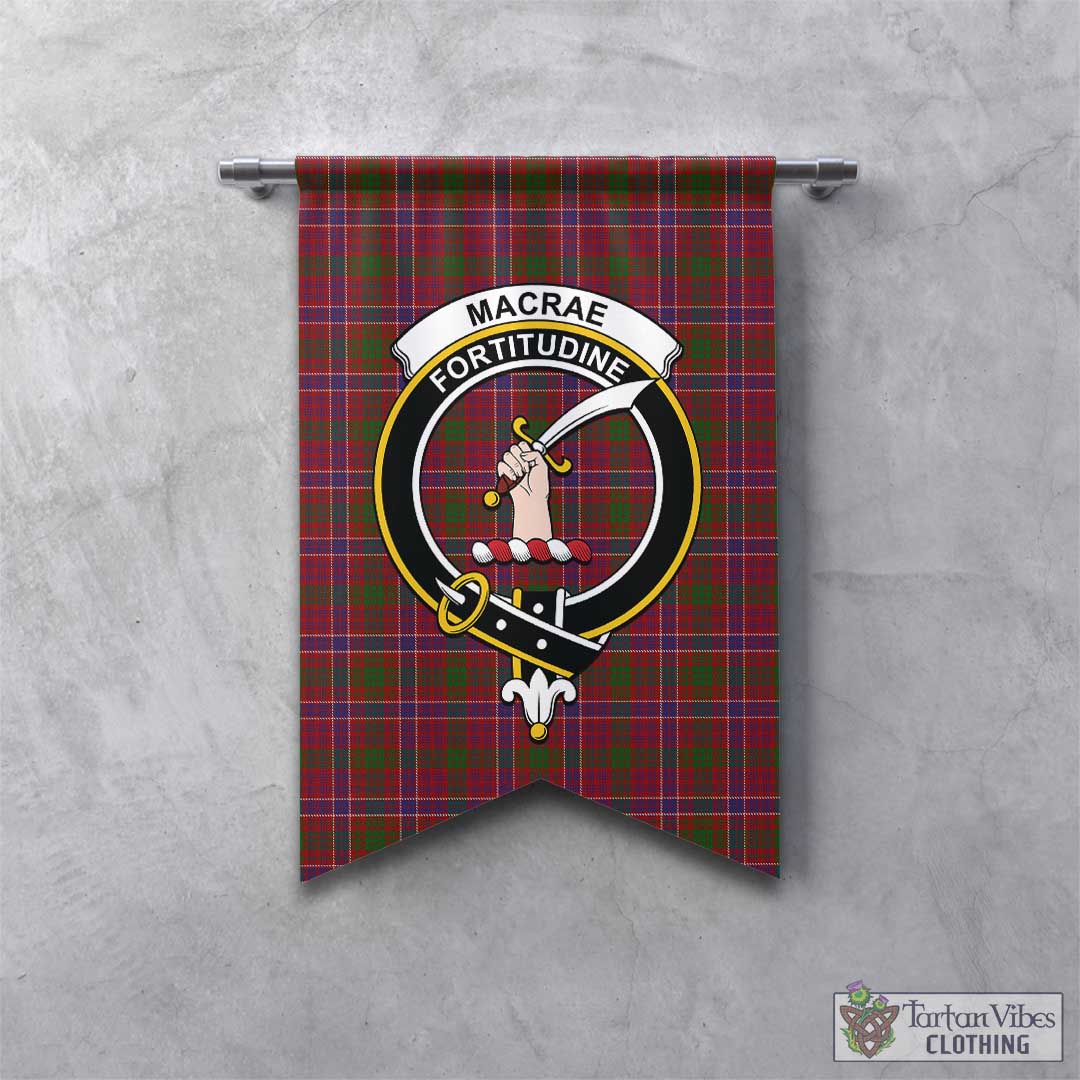 Tartan Vibes Clothing MacRae Red Tartan Gonfalon, Tartan Banner with Family Crest