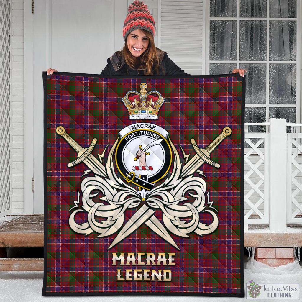 Tartan Vibes Clothing MacRae Red Tartan Quilt with Clan Crest and the Golden Sword of Courageous Legacy