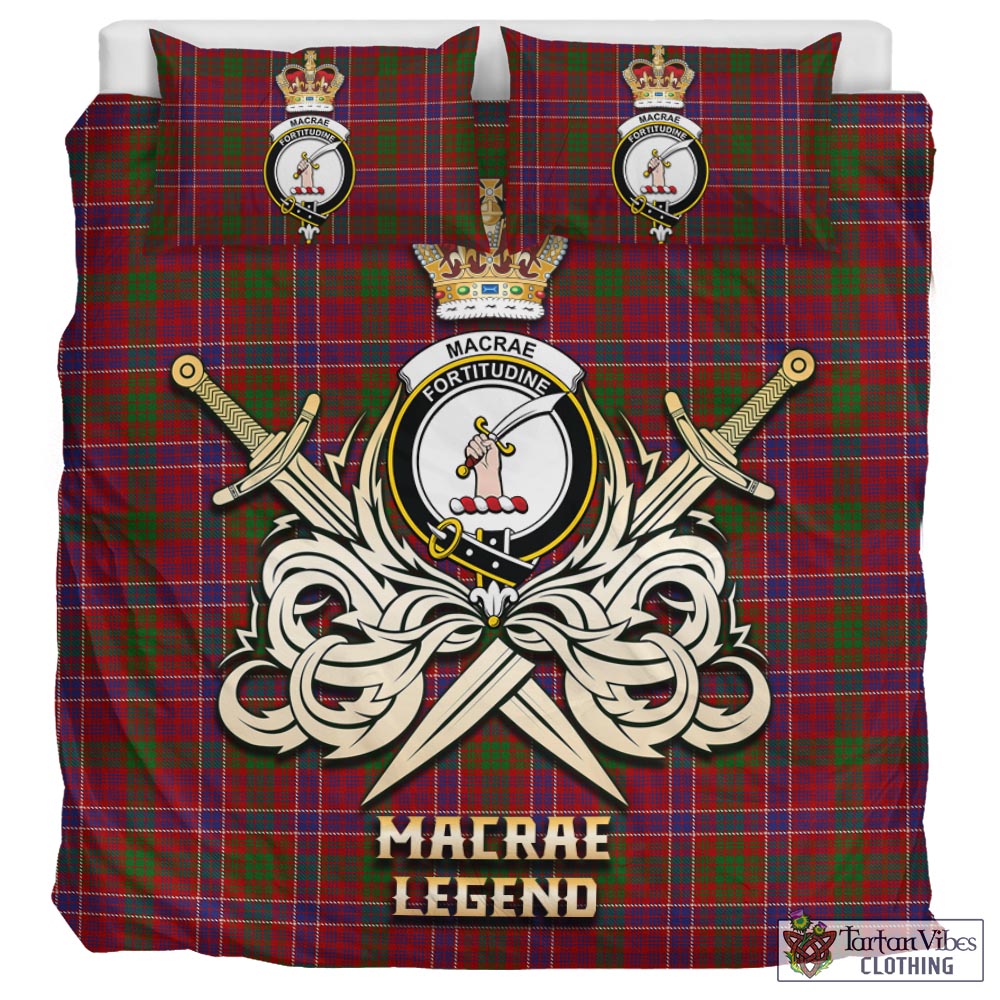 Tartan Vibes Clothing MacRae Red Tartan Bedding Set with Clan Crest and the Golden Sword of Courageous Legacy