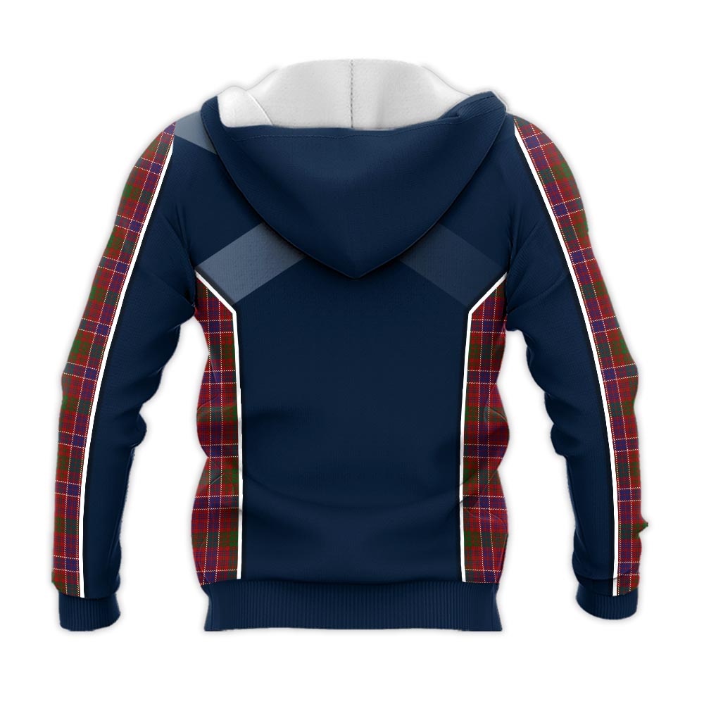 Tartan Vibes Clothing MacRae Red Tartan Knitted Hoodie with Family Crest and Scottish Thistle Vibes Sport Style