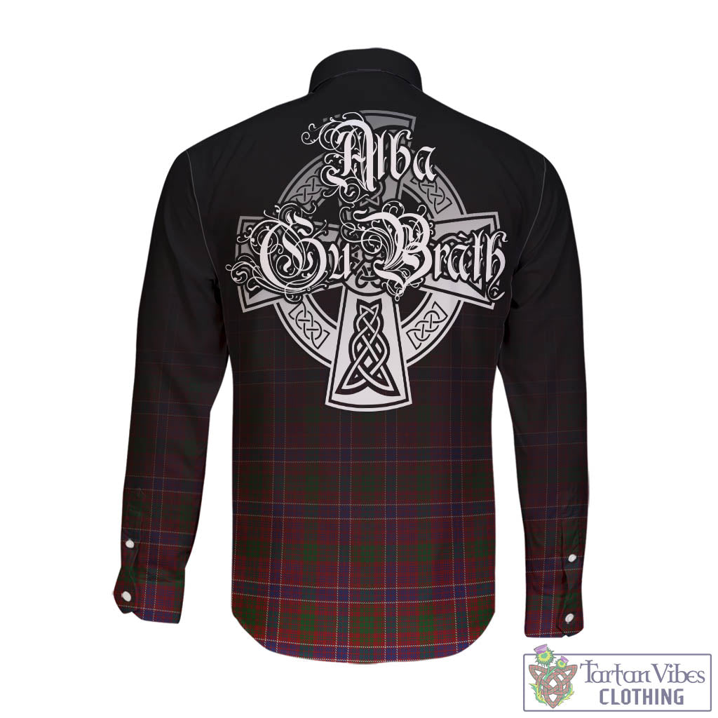 Tartan Vibes Clothing MacRae Red Tartan Long Sleeve Button Up Featuring Alba Gu Brath Family Crest Celtic Inspired