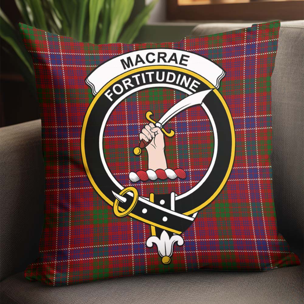 MacRae Red Tartan Pillow Cover with Family Crest - Tartanvibesclothing