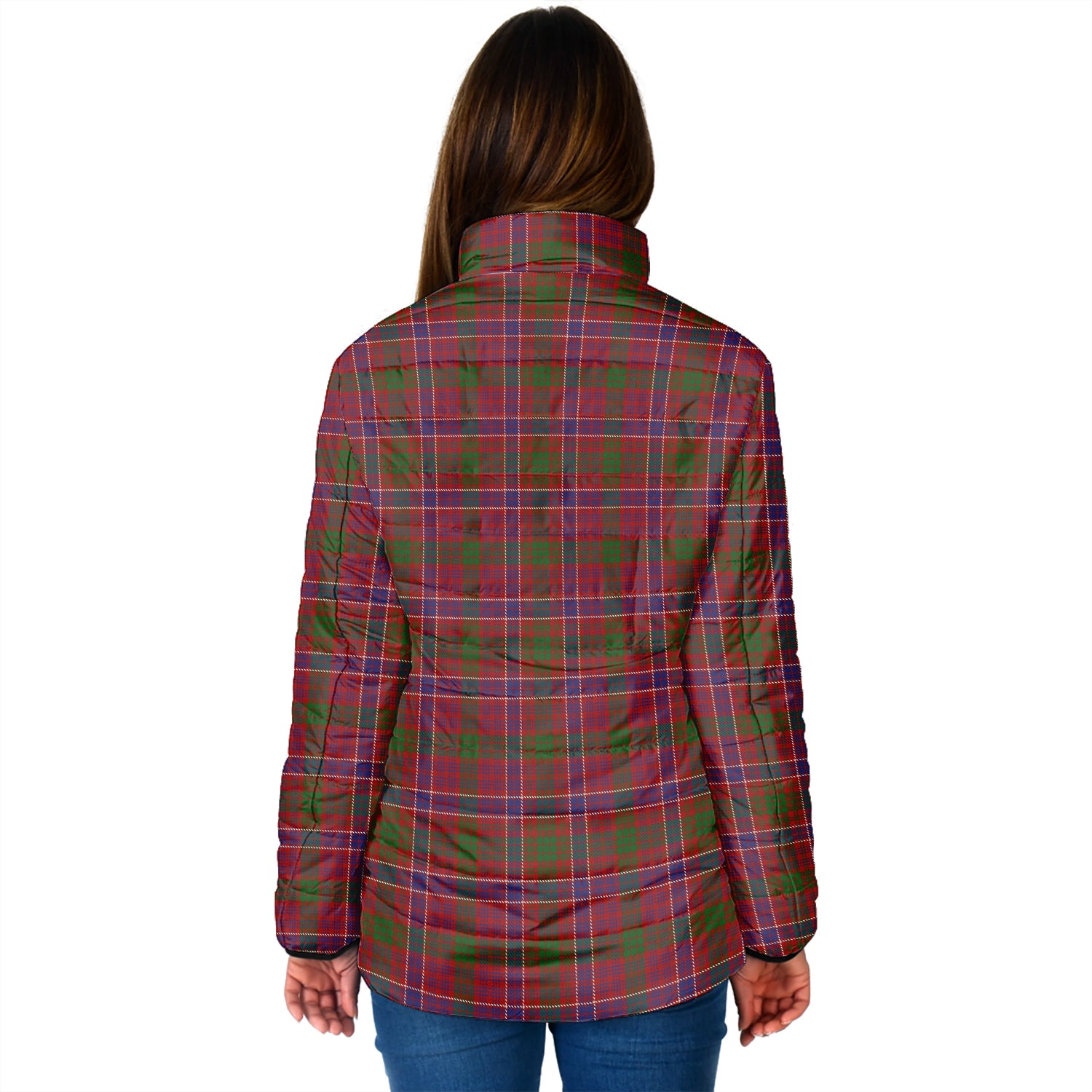 MacRae Red Tartan Padded Jacket with Family Crest - Tartan Vibes Clothing