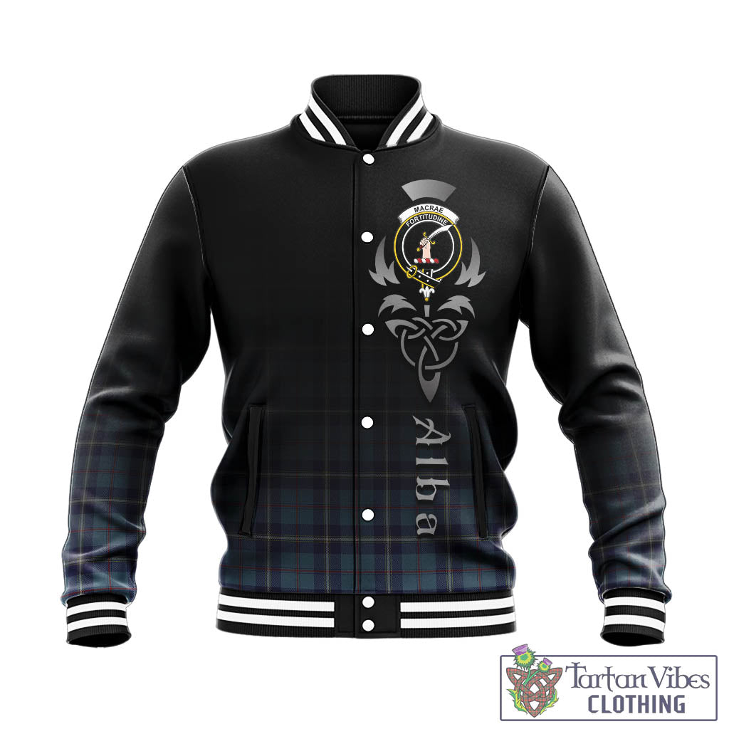 Tartan Vibes Clothing MacRaes of America Tartan Baseball Jacket Featuring Alba Gu Brath Family Crest Celtic Inspired