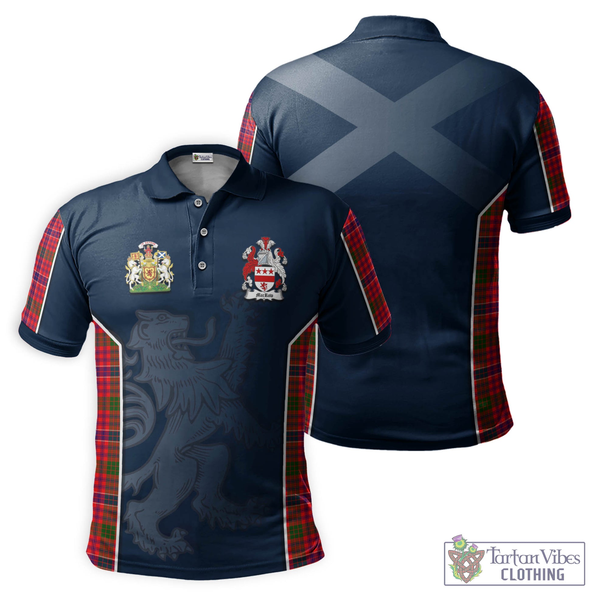 Tartan Vibes Clothing MacRow Tartan Men's Polo Shirt with Family Crest and Lion Rampant Vibes Sport Style