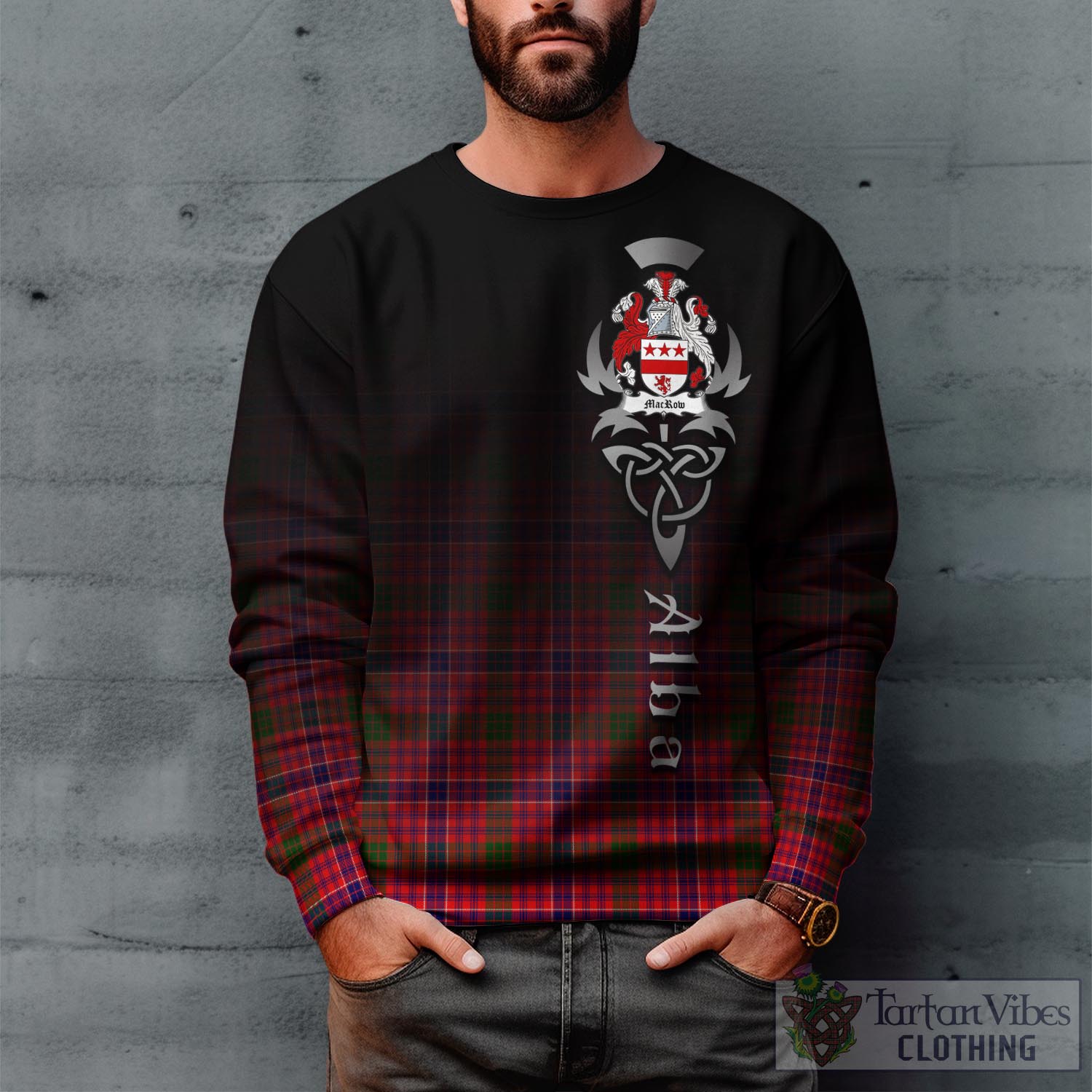 Tartan Vibes Clothing MacRow Tartan Sweatshirt Featuring Alba Gu Brath Family Crest Celtic Inspired