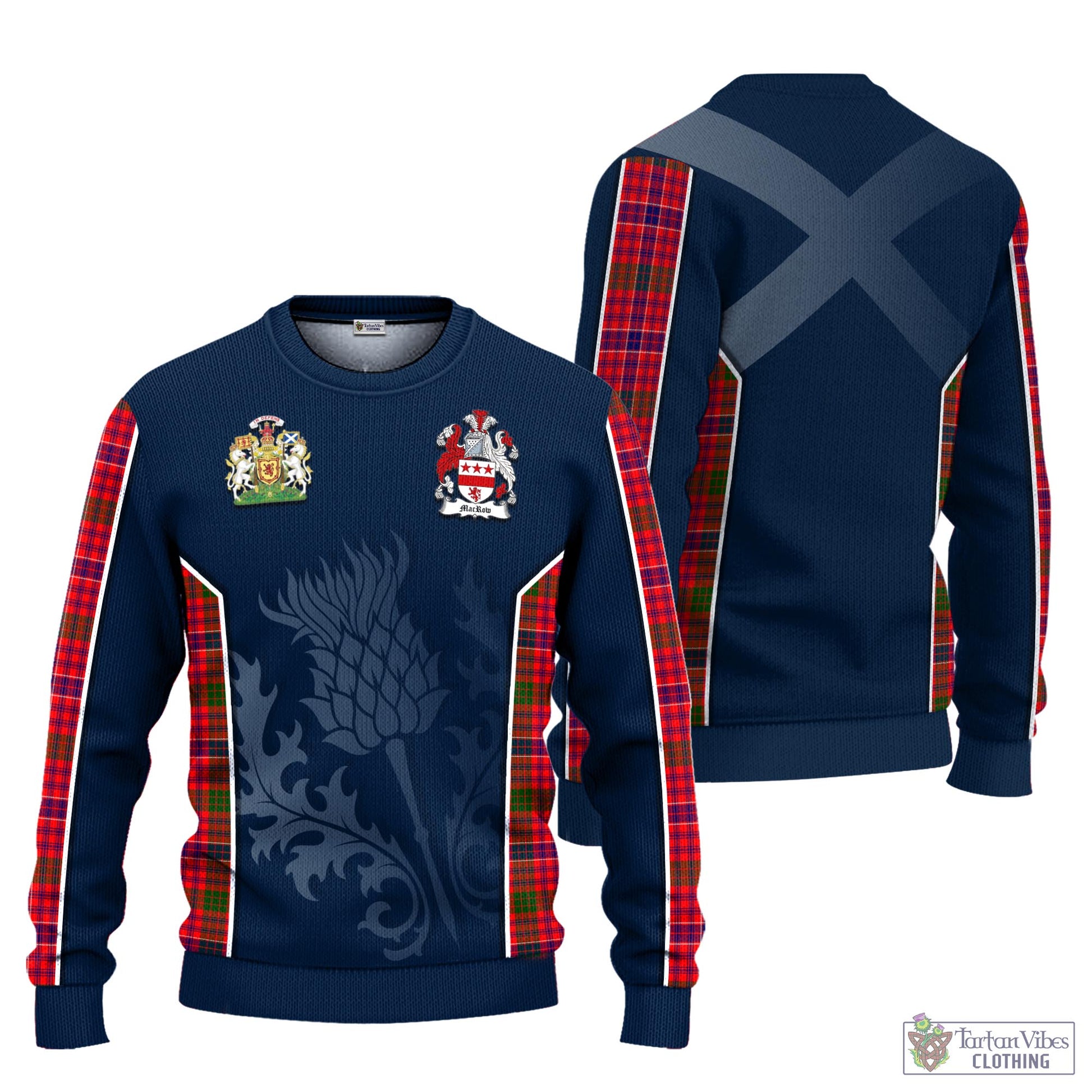 Tartan Vibes Clothing MacRow Tartan Knitted Sweatshirt with Family Crest and Scottish Thistle Vibes Sport Style