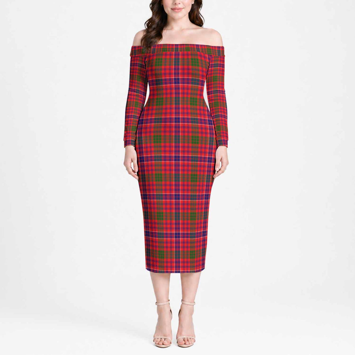 MacRow (McRow) Tartan Off Shoulder Long Sleeve Dress Women's Dress Long Sleeve - Tartan Vibes Clothing