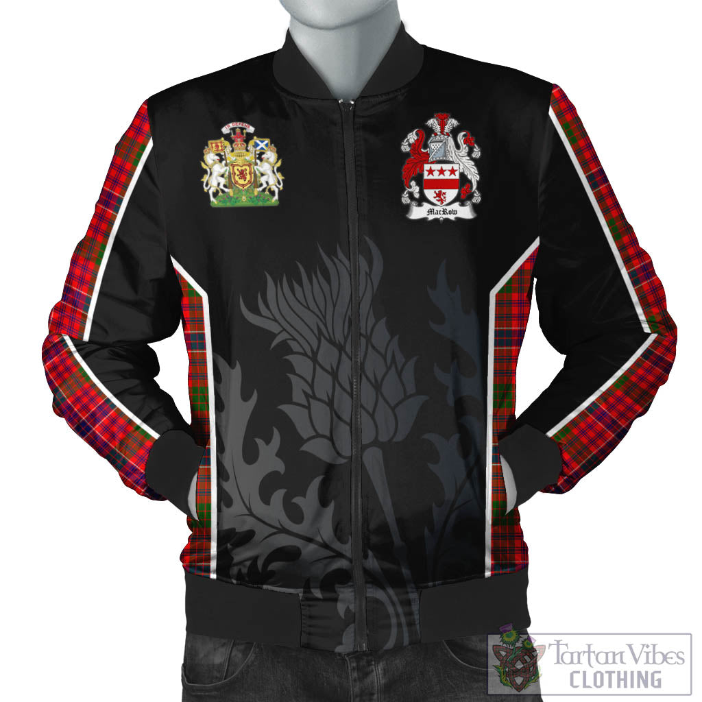 Tartan Vibes Clothing MacRow Tartan Bomber Jacket with Family Crest and Scottish Thistle Vibes Sport Style