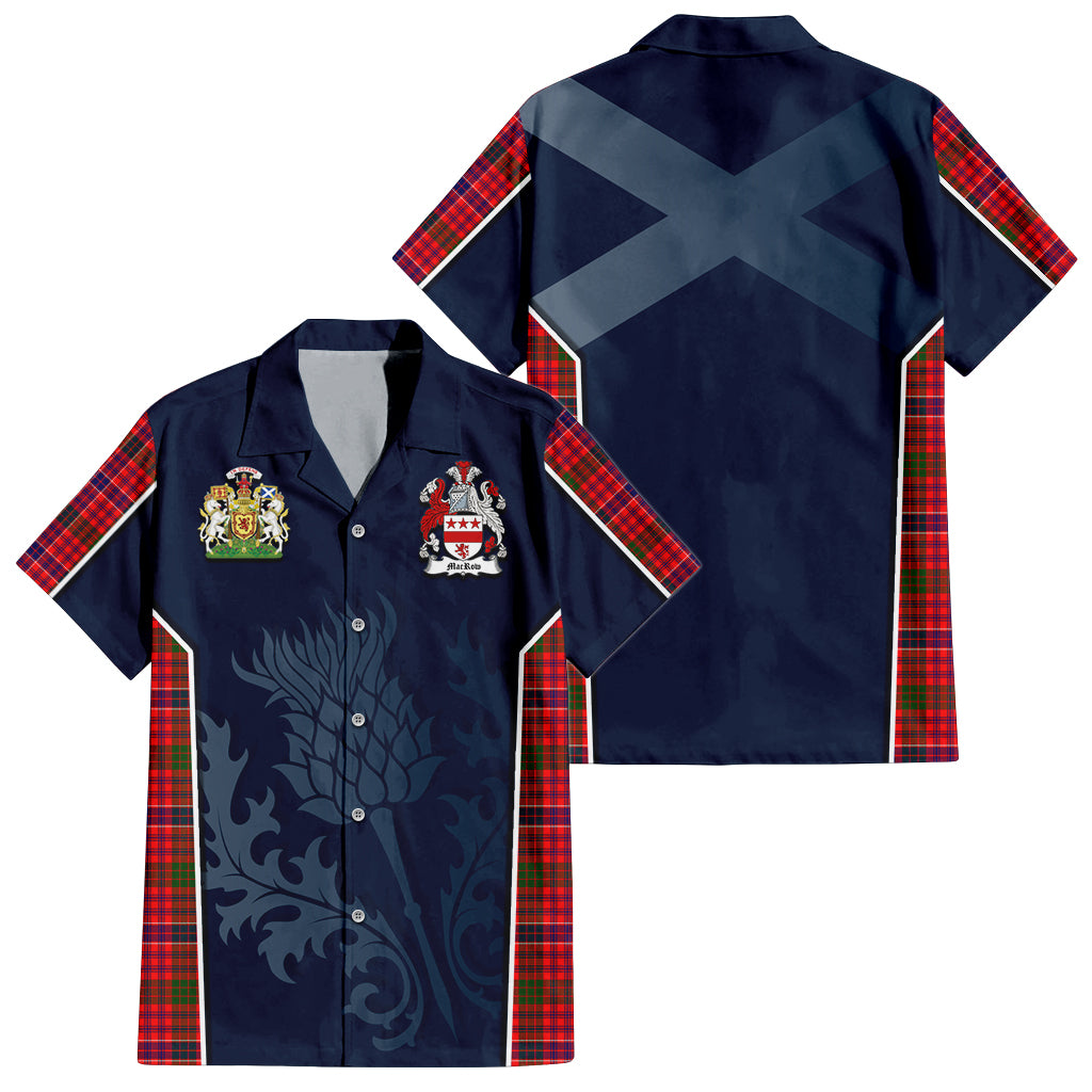 Tartan Vibes Clothing MacRow Tartan Short Sleeve Button Up Shirt with Family Crest and Scottish Thistle Vibes Sport Style