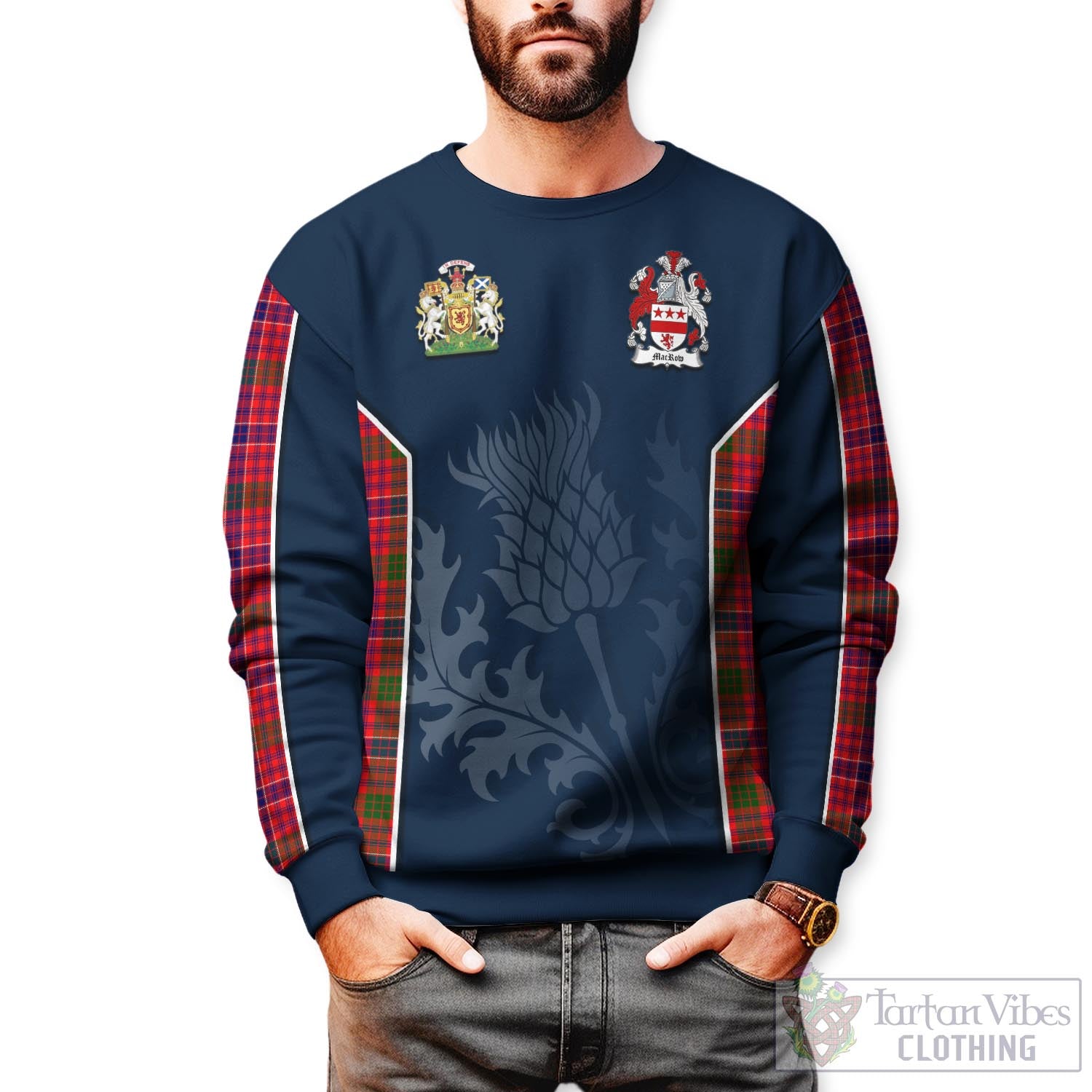 Tartan Vibes Clothing MacRow Tartan Sweatshirt with Family Crest and Scottish Thistle Vibes Sport Style