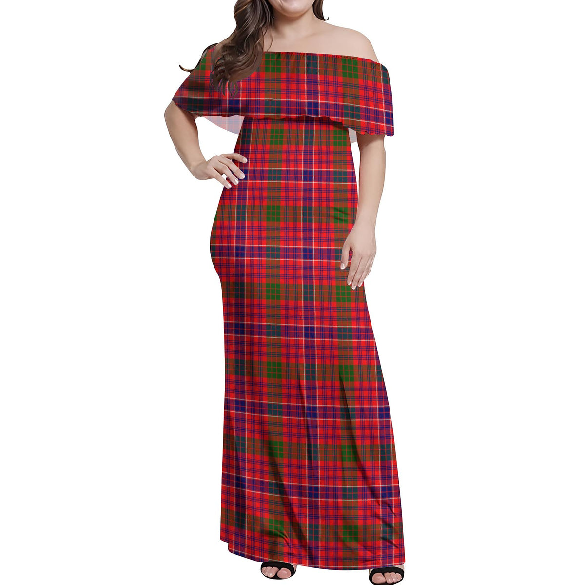 MacRow Tartan Off Shoulder Long Dress Women's Dress - Tartan Vibes Clothing