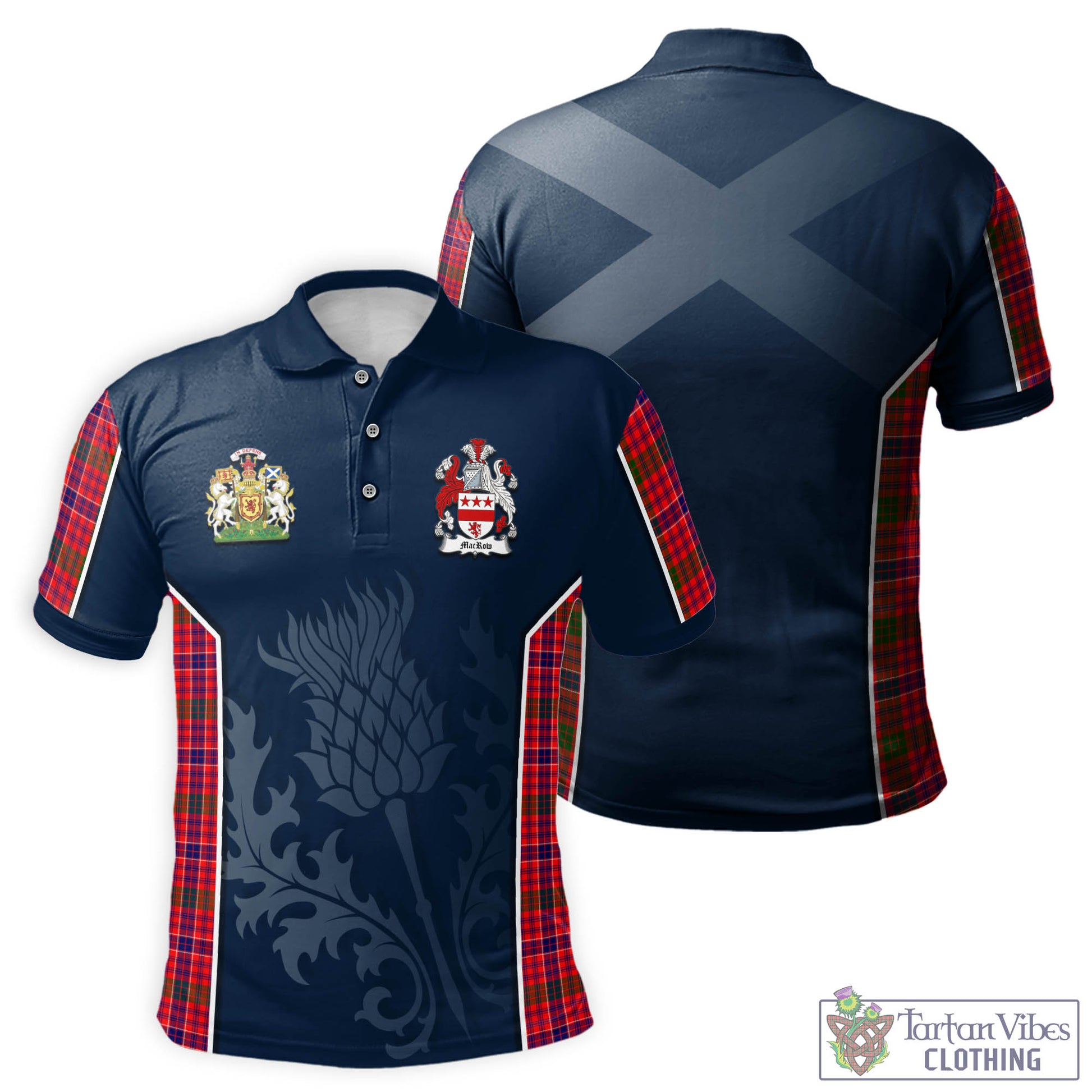 Tartan Vibes Clothing MacRow Tartan Men's Polo Shirt with Family Crest and Scottish Thistle Vibes Sport Style