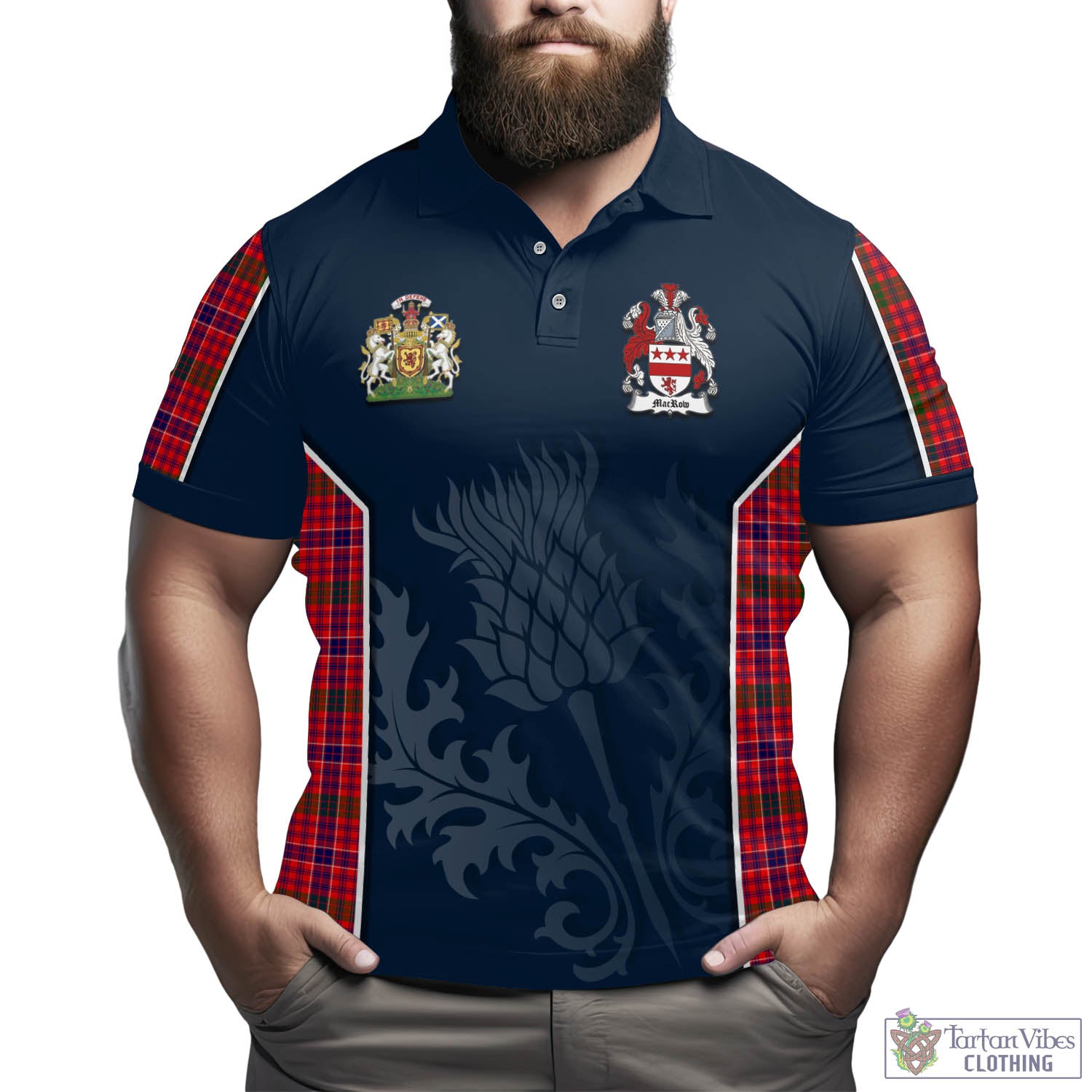 Tartan Vibes Clothing MacRow Tartan Men's Polo Shirt with Family Crest and Scottish Thistle Vibes Sport Style