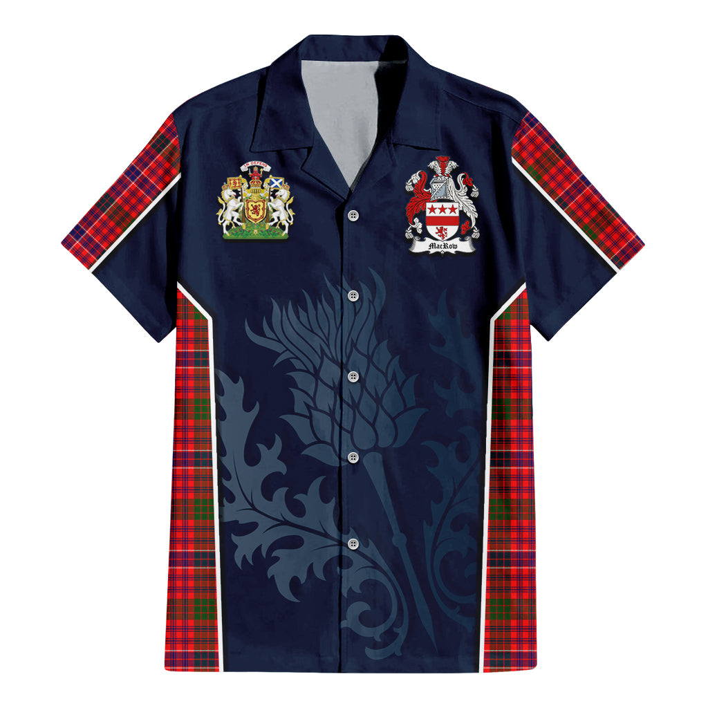 Tartan Vibes Clothing MacRow Tartan Short Sleeve Button Up Shirt with Family Crest and Scottish Thistle Vibes Sport Style