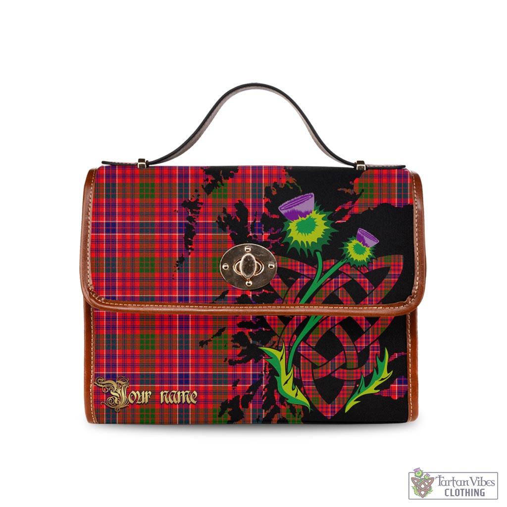 MacRow Tartan Waterproof Canvas Bag with Scotland Map and Thistle Celtic Accents Brown Leather Strap One Size 10.5*20*27cm - Tartan Vibes Clothing