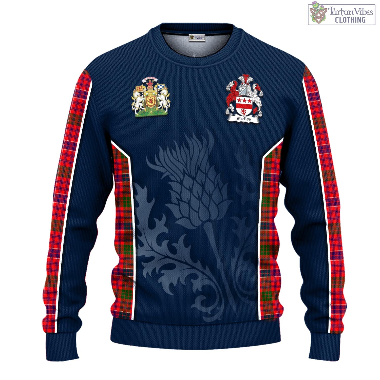 Tartan Vibes Clothing MacRow Tartan Knitted Sweatshirt with Family Crest and Scottish Thistle Vibes Sport Style