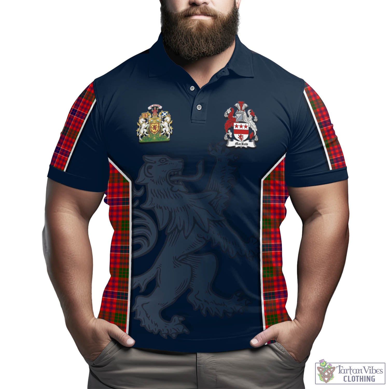 Tartan Vibes Clothing MacRow Tartan Men's Polo Shirt with Family Crest and Lion Rampant Vibes Sport Style