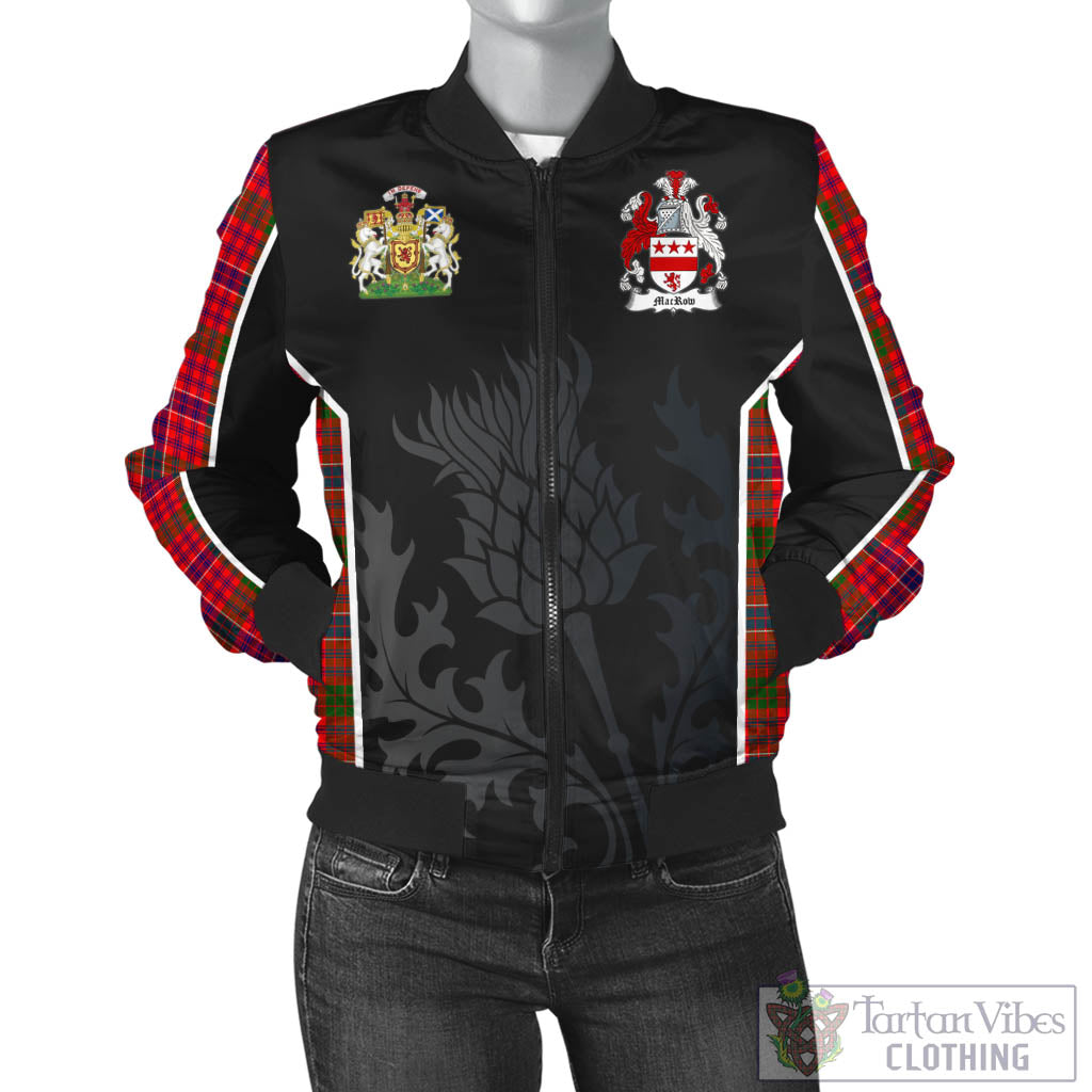 Tartan Vibes Clothing MacRow Tartan Bomber Jacket with Family Crest and Scottish Thistle Vibes Sport Style