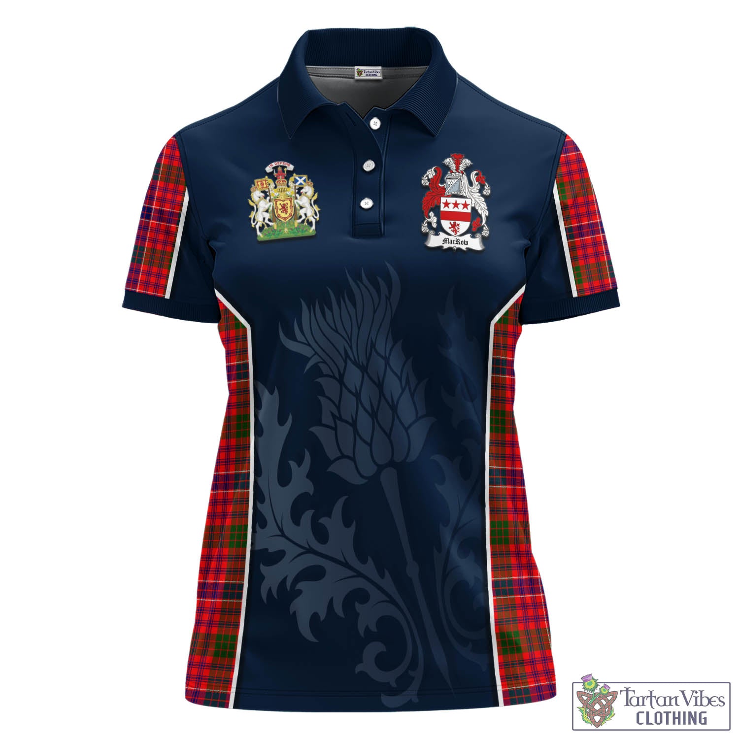 Tartan Vibes Clothing MacRow Tartan Women's Polo Shirt with Family Crest and Scottish Thistle Vibes Sport Style