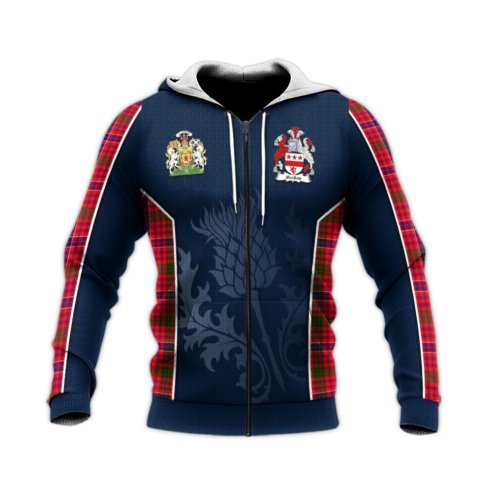 Tartan Vibes Clothing MacRow Tartan Knitted Hoodie with Family Crest and Scottish Thistle Vibes Sport Style