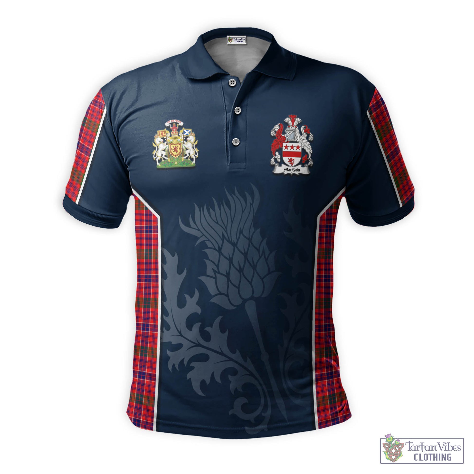 Tartan Vibes Clothing MacRow Tartan Men's Polo Shirt with Family Crest and Scottish Thistle Vibes Sport Style