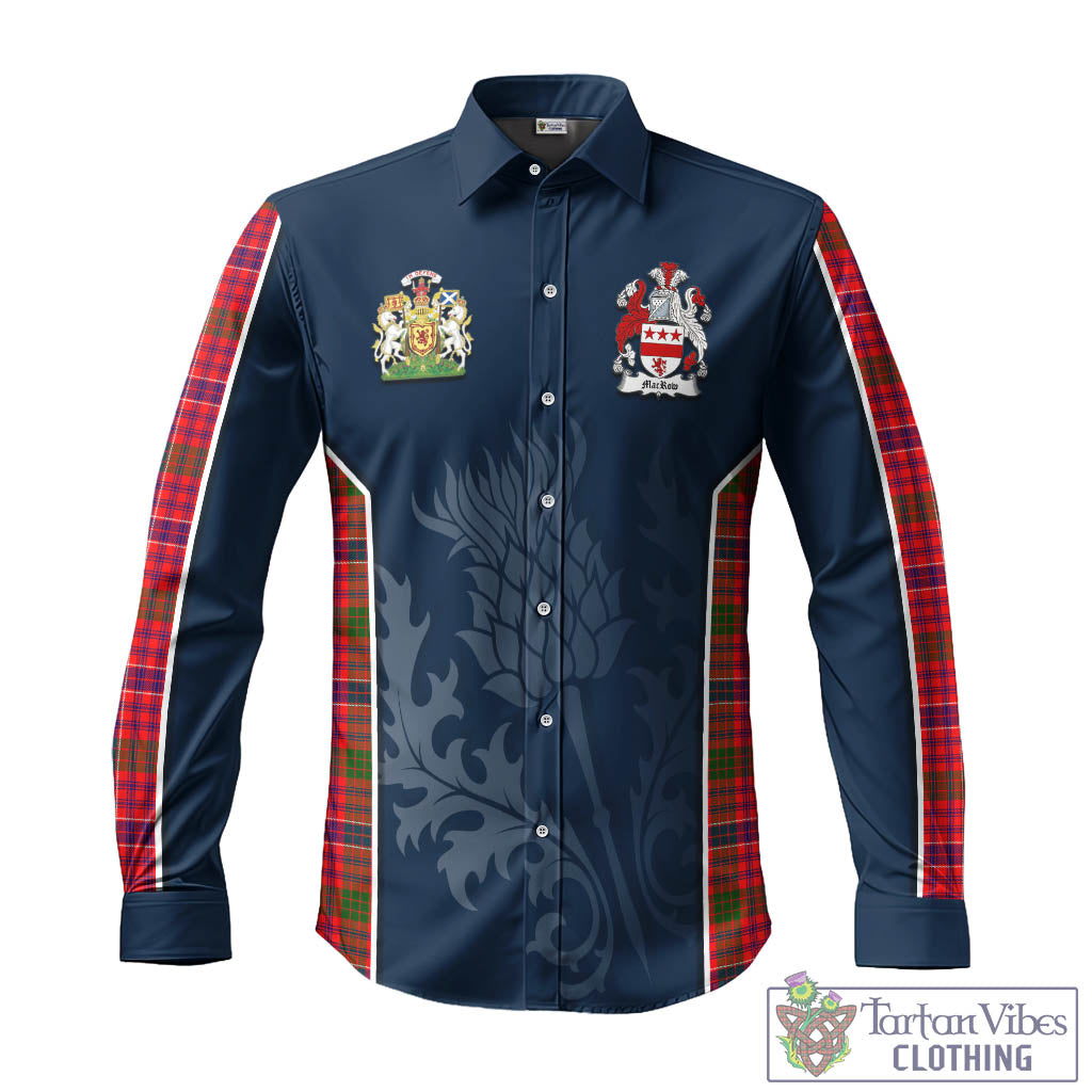 Tartan Vibes Clothing MacRow Tartan Long Sleeve Button Up Shirt with Family Crest and Scottish Thistle Vibes Sport Style