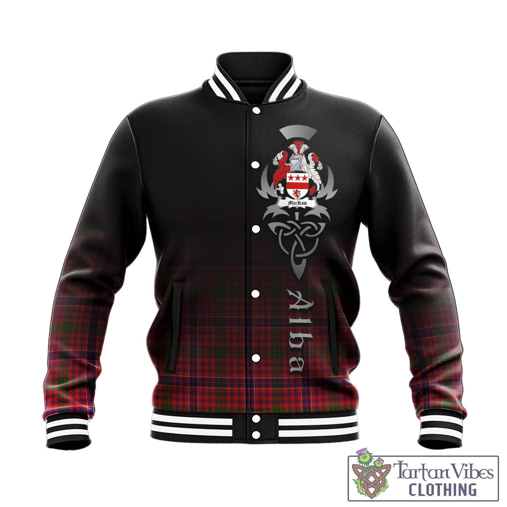 Tartan Vibes Clothing MacRow Tartan Baseball Jacket Featuring Alba Gu Brath Family Crest Celtic Inspired