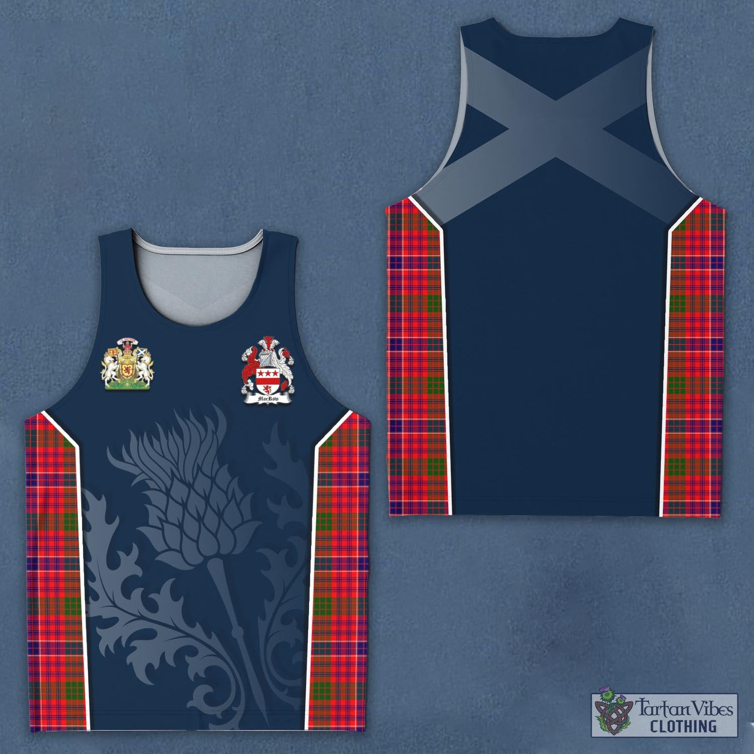 Tartan Vibes Clothing MacRow Tartan Men's Tanks Top with Family Crest and Scottish Thistle Vibes Sport Style