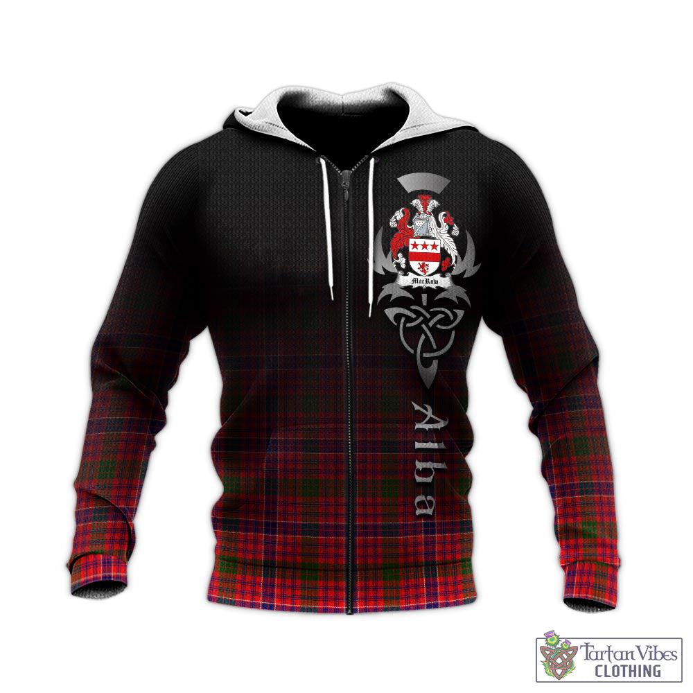 Tartan Vibes Clothing MacRow Tartan Knitted Hoodie Featuring Alba Gu Brath Family Crest Celtic Inspired