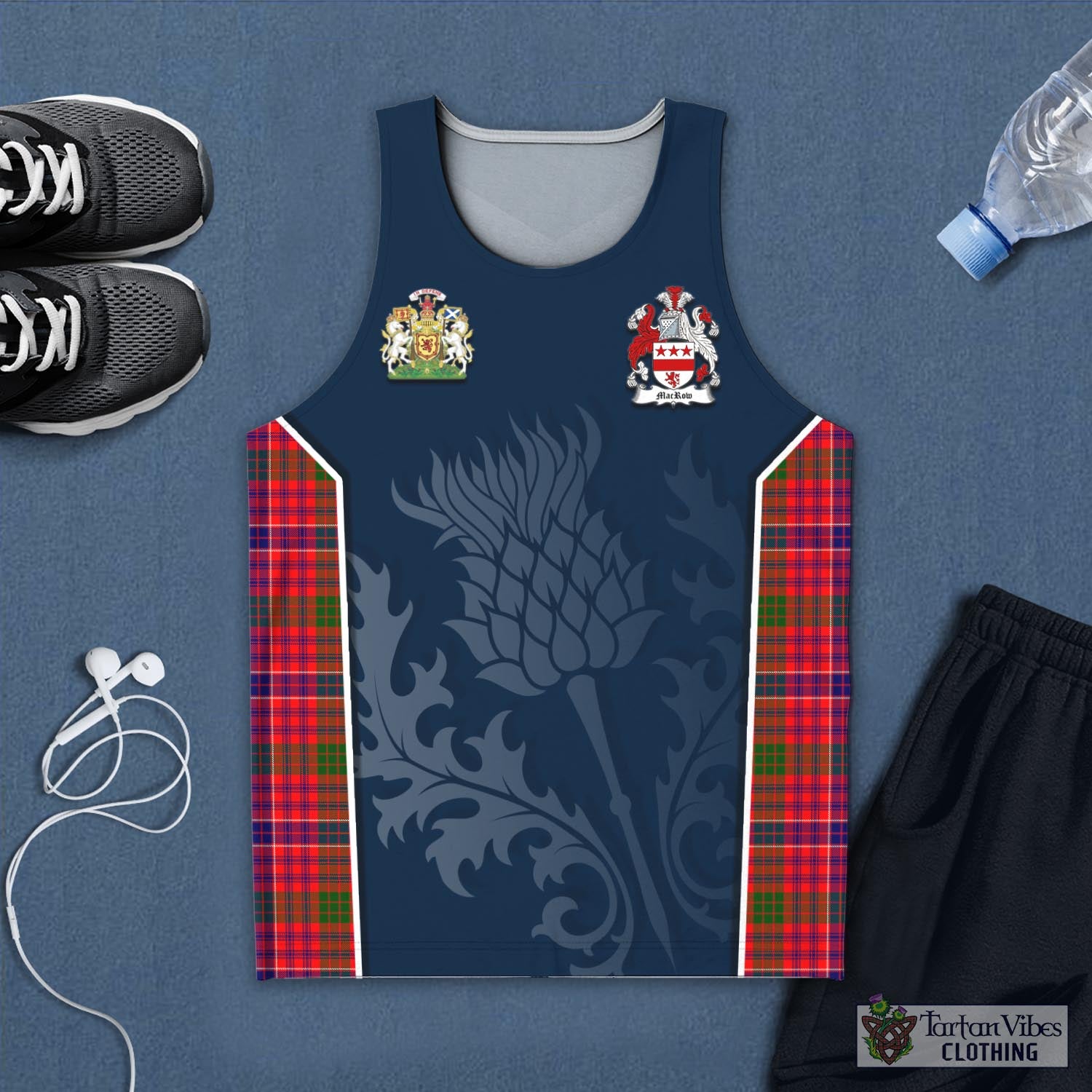 Tartan Vibes Clothing MacRow Tartan Men's Tanks Top with Family Crest and Scottish Thistle Vibes Sport Style