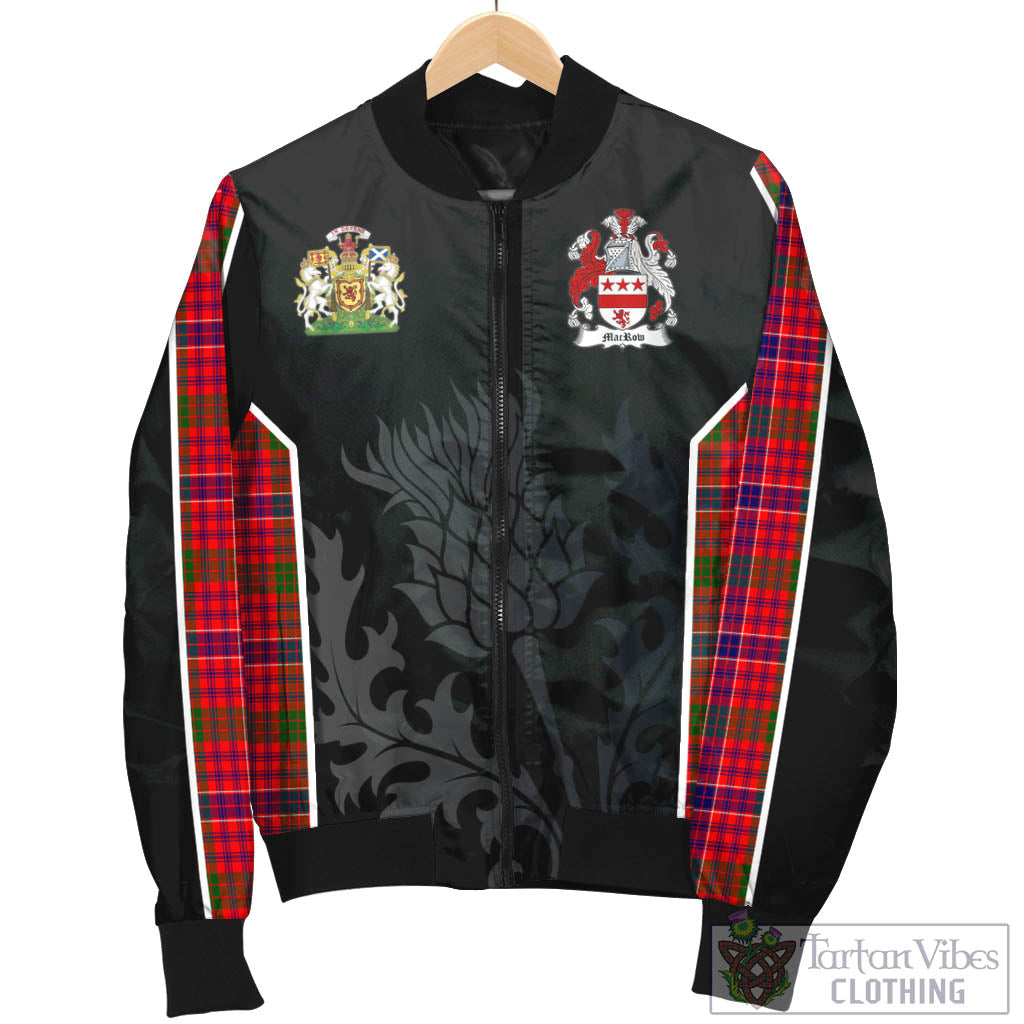 Tartan Vibes Clothing MacRow Tartan Bomber Jacket with Family Crest and Scottish Thistle Vibes Sport Style