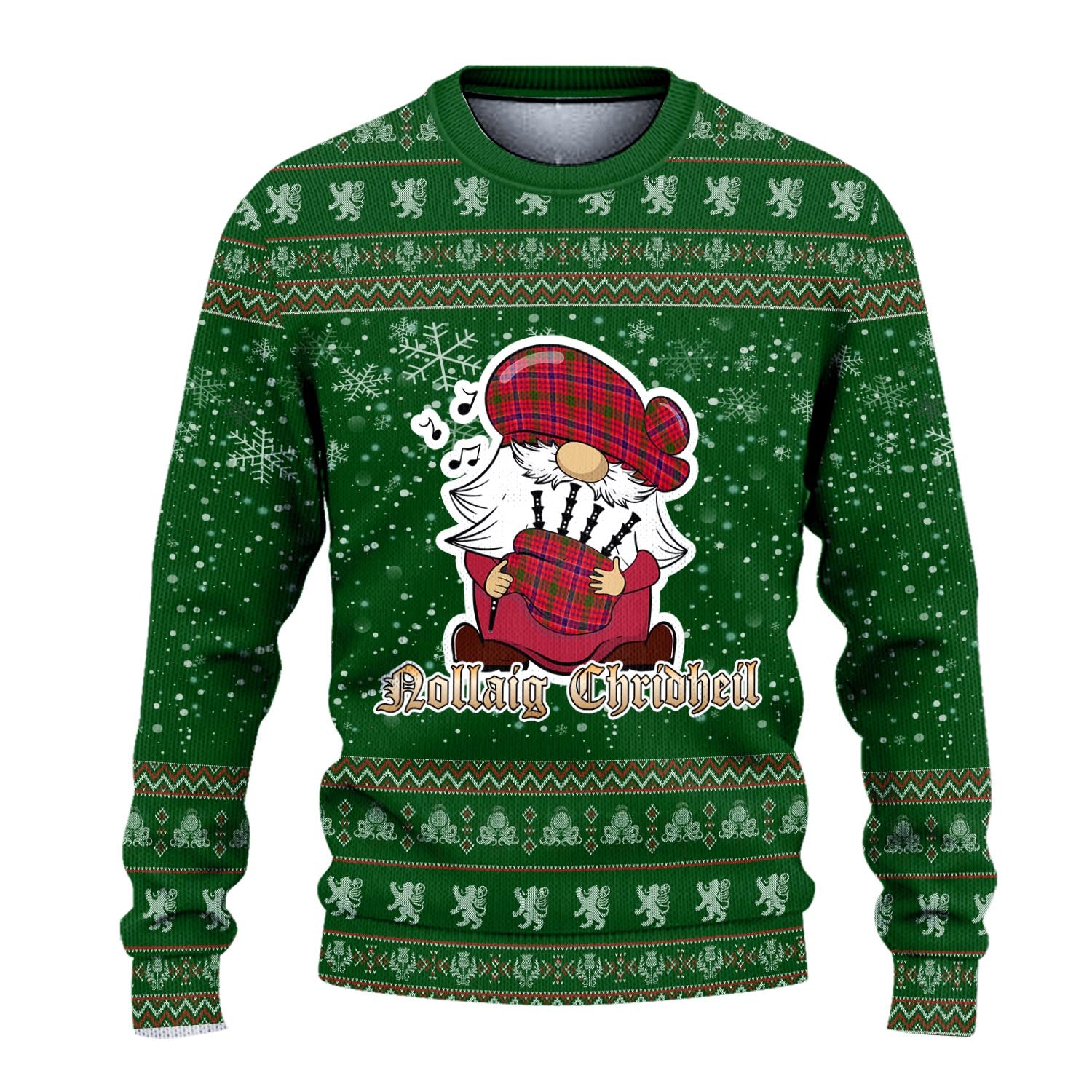 MacRow Clan Christmas Family Knitted Sweater with Funny Gnome Playing Bagpipes - Tartanvibesclothing