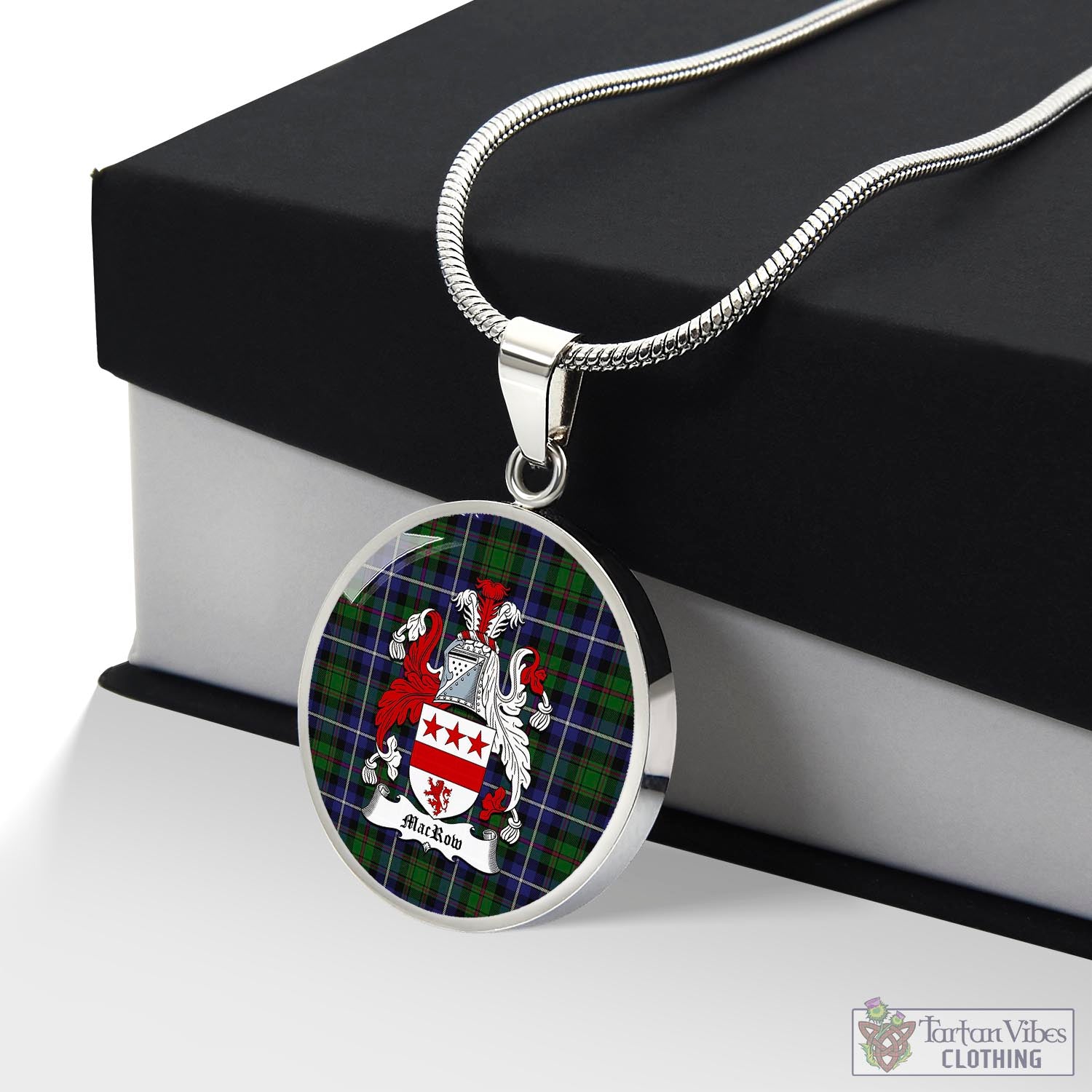 Tartan Vibes Clothing MacRow Hunting Tartan Circle Necklace with Family Crest