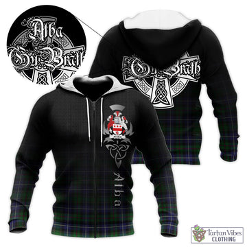 MacRow Hunting Tartan Knitted Hoodie Featuring Alba Gu Brath Family Crest Celtic Inspired