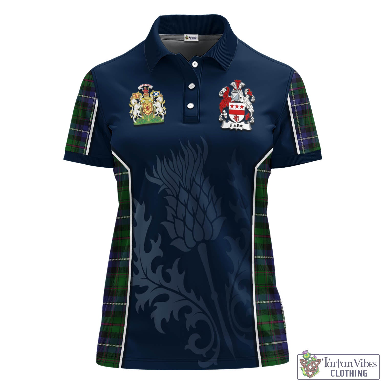 Tartan Vibes Clothing MacRow Hunting Tartan Women's Polo Shirt with Family Crest and Scottish Thistle Vibes Sport Style