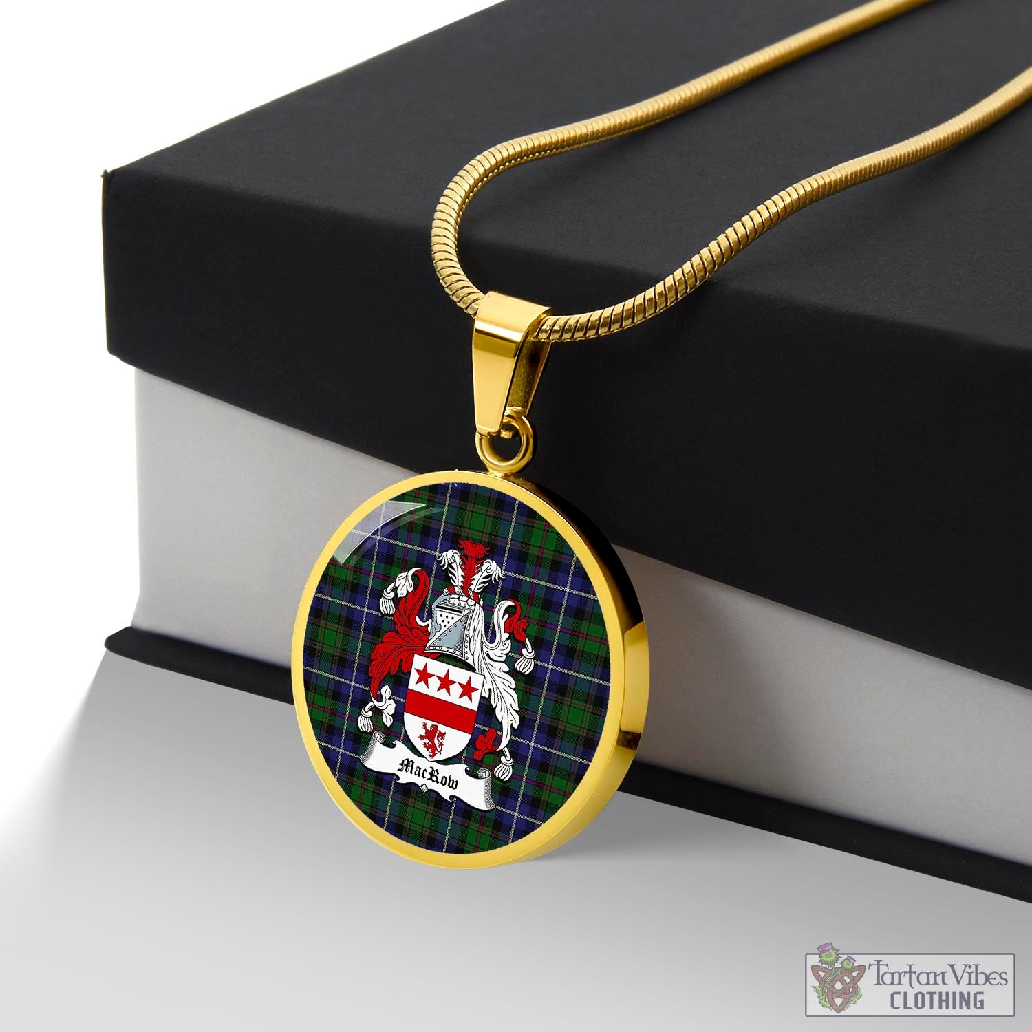 Tartan Vibes Clothing MacRow Hunting Tartan Circle Necklace with Family Crest