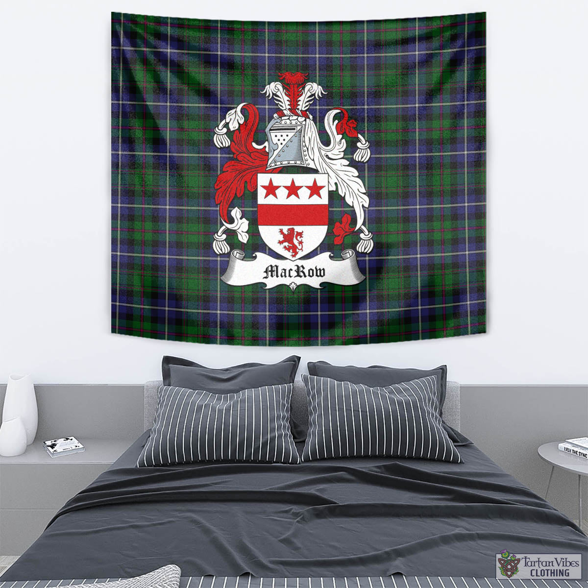 Tartan Vibes Clothing MacRow Hunting Tartan Tapestry Wall Hanging and Home Decor for Room with Family Crest