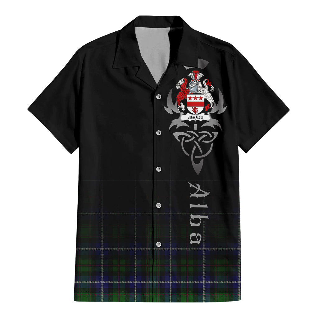 Tartan Vibes Clothing MacRow Hunting Tartan Short Sleeve Button Up Featuring Alba Gu Brath Family Crest Celtic Inspired