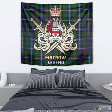 MacRow Hunting Tartan Tapestry with Clan Crest and the Golden Sword of Courageous Legacy