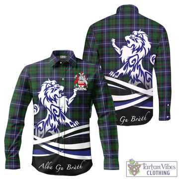 MacRow Hunting Tartan Long Sleeve Button Up Shirt with Alba Gu Brath Regal Lion Emblem