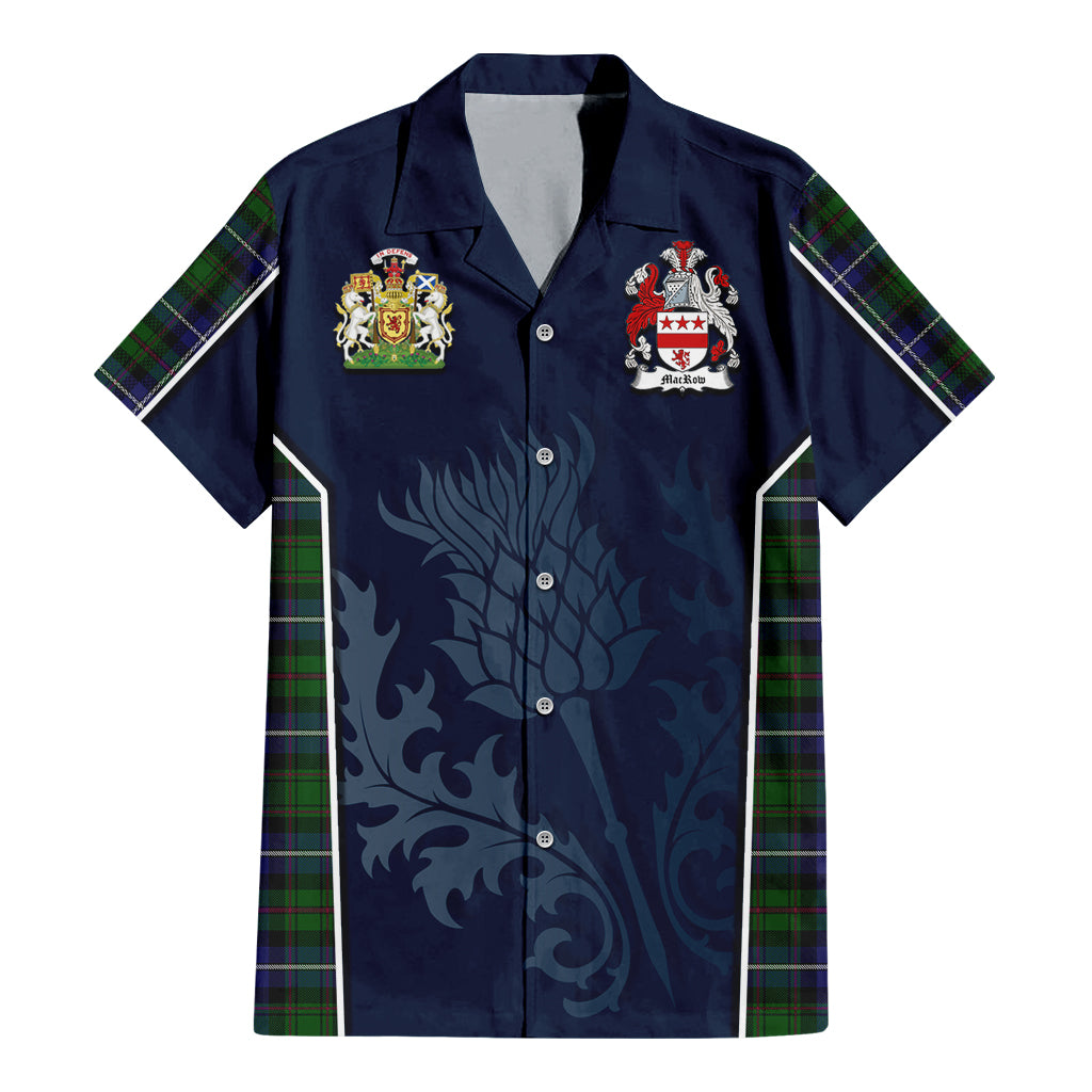 Tartan Vibes Clothing MacRow Hunting Tartan Short Sleeve Button Up Shirt with Family Crest and Scottish Thistle Vibes Sport Style