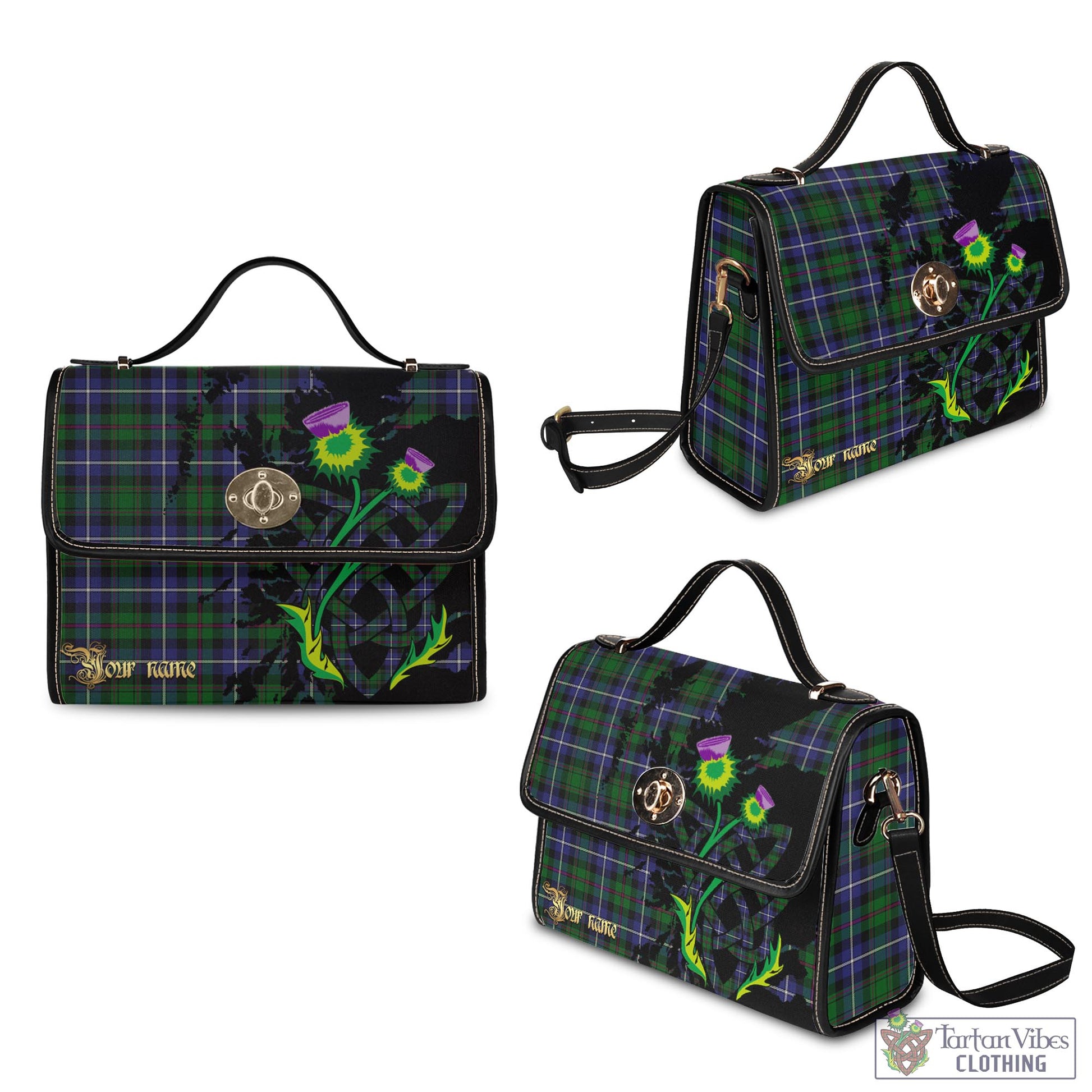 Tartan Vibes Clothing MacRow Hunting Tartan Waterproof Canvas Bag with Scotland Map and Thistle Celtic Accents