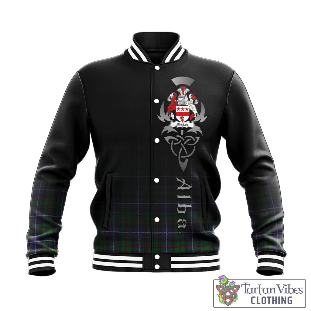 Tartan Vibes Clothing MacRow Hunting Tartan Baseball Jacket Featuring Alba Gu Brath Family Crest Celtic Inspired