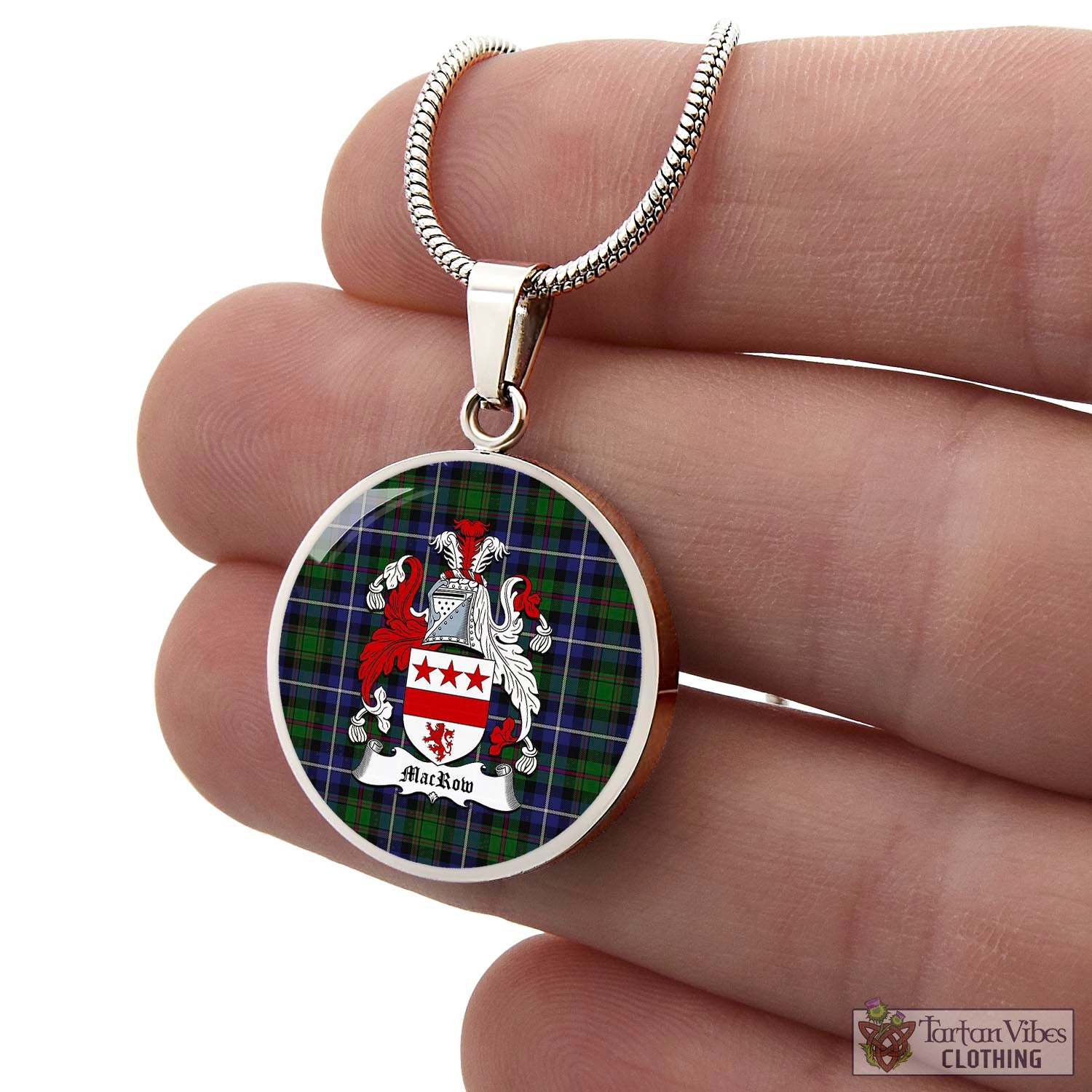 Tartan Vibes Clothing MacRow Hunting Tartan Circle Necklace with Family Crest