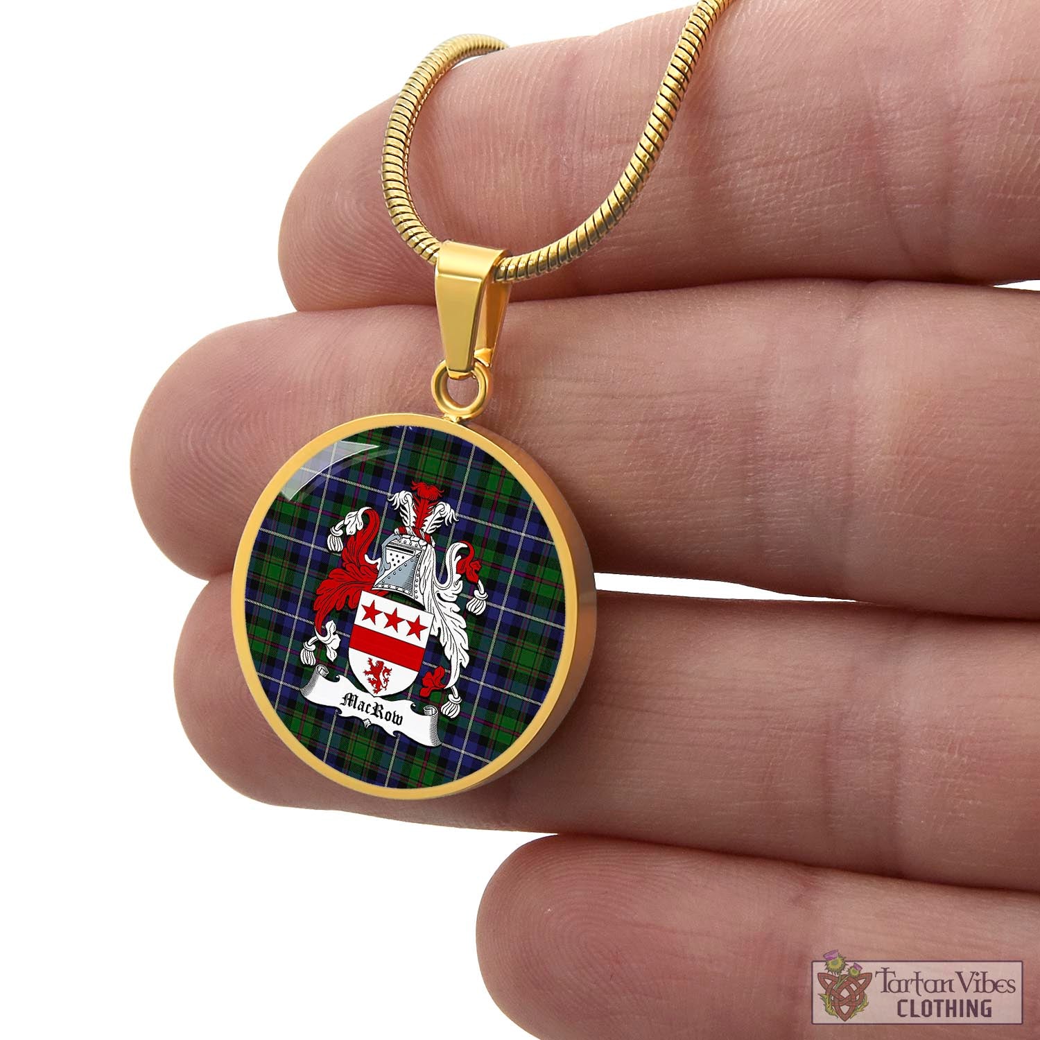 Tartan Vibes Clothing MacRow Hunting Tartan Circle Necklace with Family Crest