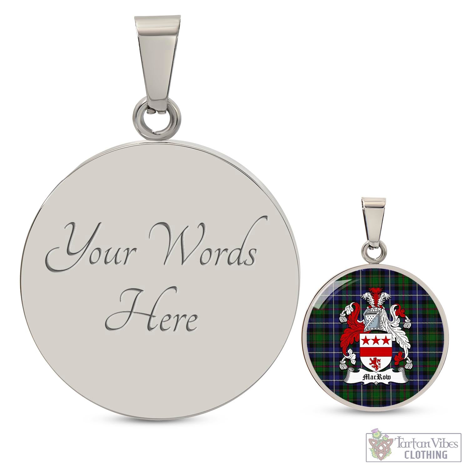 Tartan Vibes Clothing MacRow Hunting Tartan Circle Necklace with Family Crest