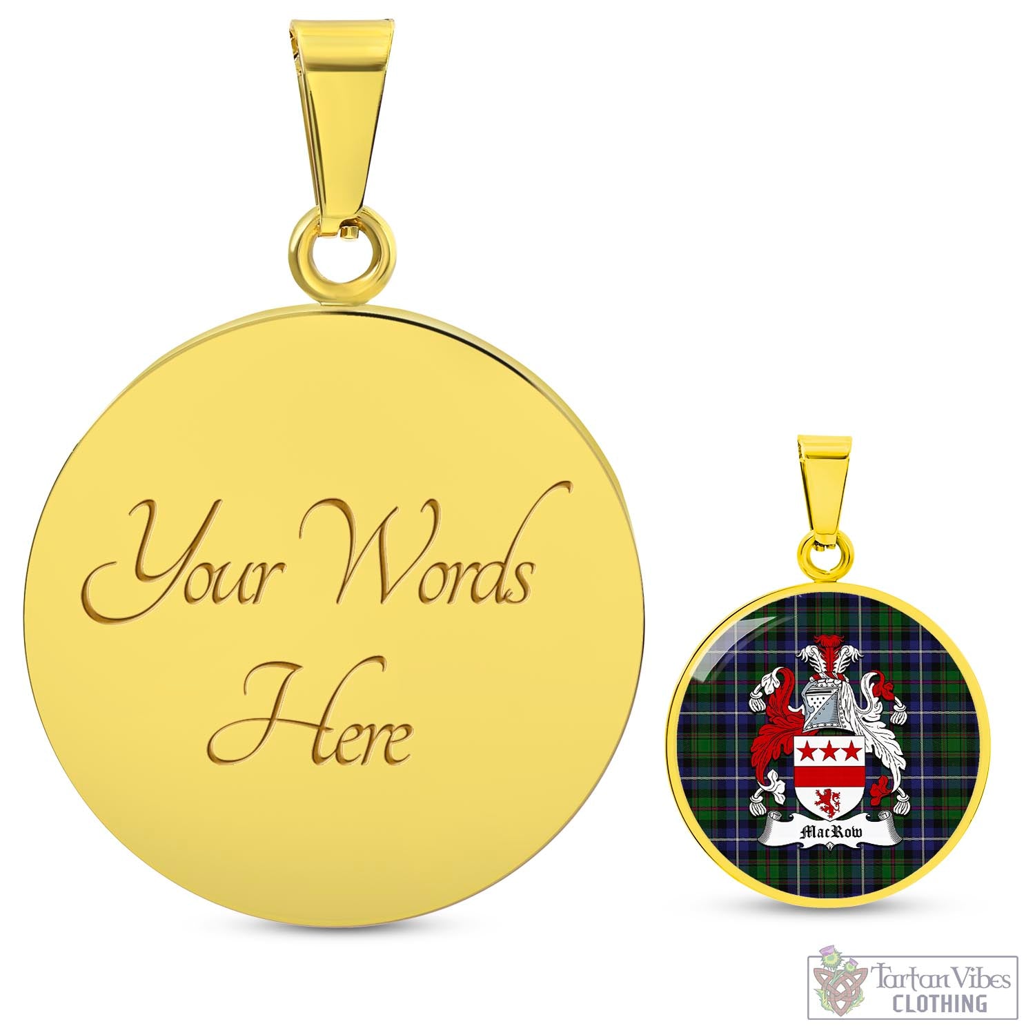 Tartan Vibes Clothing MacRow Hunting Tartan Circle Necklace with Family Crest