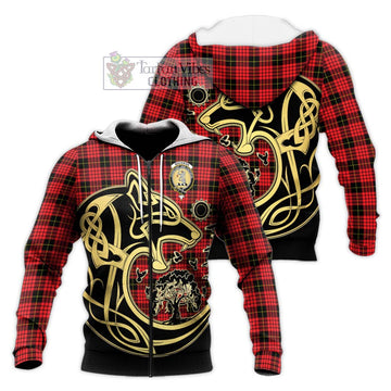 MacSwan Modern Tartan Knitted Hoodie with Family Crest Celtic Wolf Style