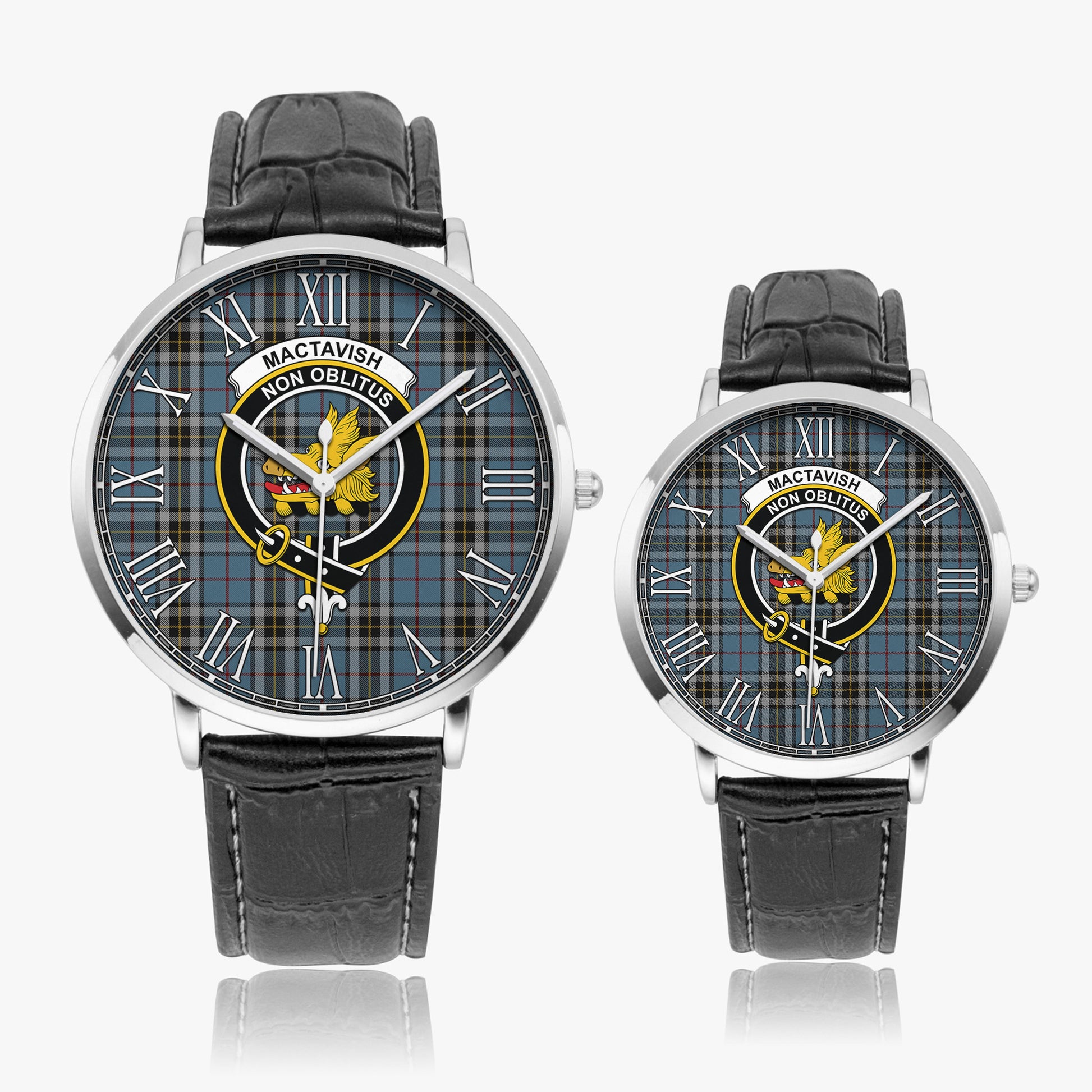 MacTavish Dress Tartan Family Crest Leather Strap Quartz Watch - Tartanvibesclothing